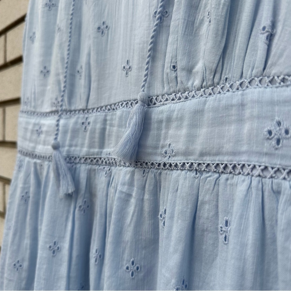 Old Navy Float Your Boat Blue Cutwork Midi Dress Tassel Tie Waist Defined Boho L - Picture 5 of 11
